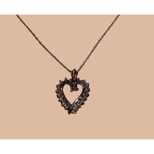 10K Solid Yellow Gold YG Chain JCM Heart Pendant Charm Diamond Necklace